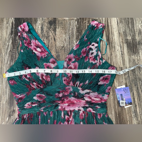 NWT R&M Richards Nightway Lurex Mesh Floral Maxi Dress Teal Color Size 10 - Picture 5 of 9